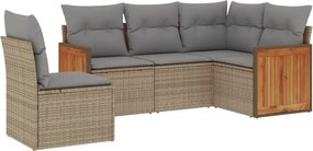 vidaXL 5 részes bézs polyrattan kerti ülőgarnitúra párnákkal