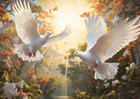 Poszter 42x29,7cm Galambok a reggelben