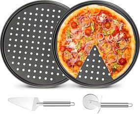 2x Pizza tepsi reszelt pizza sütőforma tepsi tálca Kések