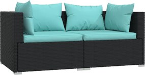 vidaXL fekete kétszemélyes polyrattan kanapé párnákkal