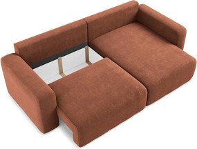 Terrakotta színű zsenília kinyitható-tárolóhelyes sarokkanapé (jobb oldali-heverő résszel) Kona – Makamii