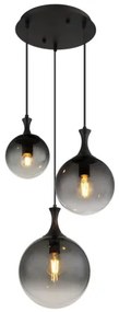 Globo 15885-3H Függeszték fém fekete matt, füstszínű üveg búra, fekete PVC kábel, magassága lerövidíthető, ø: 390mm, M: 1415mm, a búrák méretei: 1 x 15 cm, 20 cm, 25 cm, 3x E27 LED 10W 230V izzók nélkül