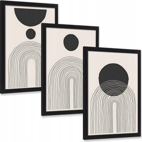 Boho kép szett formák vonalak a nappaliba 3 db poszter keretben 40x30