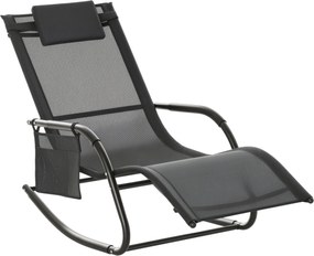 Outsunny Kerti Lengőszék párnázott karfákkal, fejpárnával és oldalzsebbel, 120 kg teherbírással, 150x62x88 cm, Fekete | Aosom