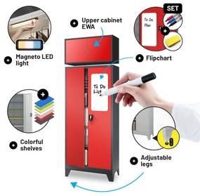 Fém iratszekrény JAN H, 900 x 1950 x 400 mm, antracit-piros