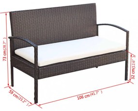 4-részes barna polyrattan kerti bútorszett párnákkal
