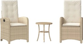 vidaXL 3 részes bézs polyrattan bisztrógarnitúra párnával