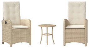 vidaXL 3 részes bézs polyrattan bisztrógarnitúra párnával