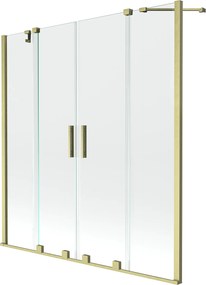 Mexen Velar Duo, 2 szárnyas eltolható kádparaván 160 x 150 cm, 8mm átlátszó üveg, arany matt profil, 896-160-000-02-55