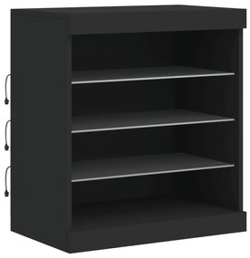 fekete tálalószekrény LED-világítással 142,5 x 37 x 67 cm