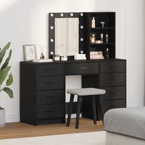3 darabos öltözőasztal szett LED világítással, fekete mérnöki fából