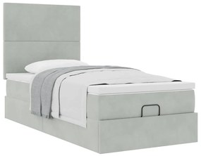 Ottomán ágykeret matracokkal világosszürke 80x200cm bársony