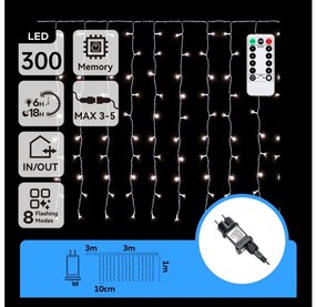 Aigostar - LED kültéri karácsonyi fényfüzér 300xLED/6W/230V/8 funkciós 3x1m IP44 hideg fehér+távirányító