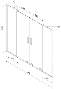 Mexen Velar Duo, 2 szárnyas eltolható kádparaván 160 x 150 cm, 8mm szürke üveg, arany matt profil, 896-160-000-42-55