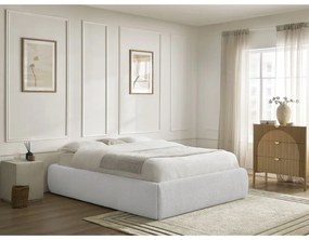 Világosszürke kárpitozott ágyneműtartós-ágytámla nélkül franciaágy ágyráccsal 180x200 cm Inera – Bobochic Paris