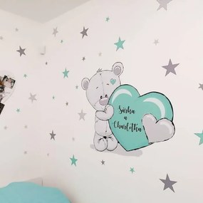INSPIO Gyerekszoba falmatrica - Türkiz, szürke maci csillagokkal