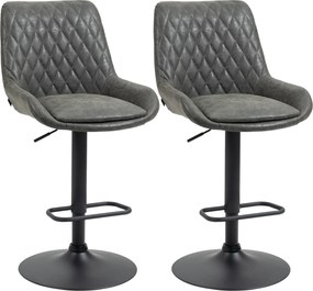 HOMCOM 2 db Bárszék, Konyhai Szék Hátpánttal, Állítható Bárszék, Konyhai Szék Lábpihentetővel, Étkező Szék Étkezőbe, Konyhába, Műbőr, Sötétszürke | Ao