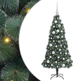vidaXL Műfenyő előre világított karácsonyfa gömbkészlettel Zöld 120 cm
