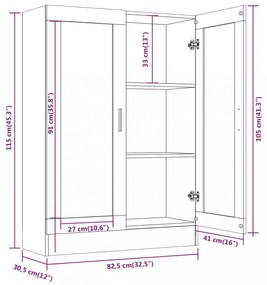 barna tölgyszínű szerelt fa vitrinszekrény 82,5x30,5x115 cm