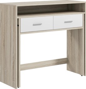 HOMCOM Bővíthető Konzolasztal 2 Kihúzható Polccal, 2 Fiókkal és 2 Stabilizáló Kerekekkel - 95x35x87 cm, Tölgy | Aosom