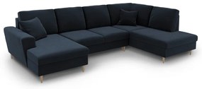 Sötétkék bársony kinyitható tárolóhelyes sarokkanapé (jobb oldali-U alakú) Kyoto – Cosmopolitan Design