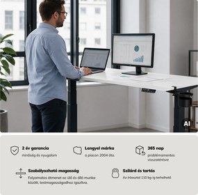 Elektromos íróasztal magasságállítással ergonomikus antracit-fehér, 1600x800 mm: ARIA