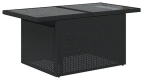 fekete polyrattan üveglapos kerti asztal 100 x 55 x 73 cm