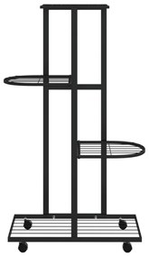 4 szintes fekete vas virágtartó állvány kerekekkel 44x23x80 cm