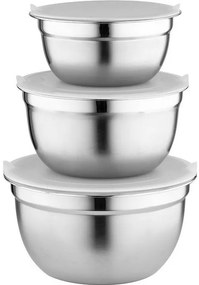 Florina 3 darab rozsdamentes acél tál fedéllel,ezüst