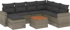 vidaXL 8 részes szürke polyrattan kerti ülőgarnitúra párnákkal