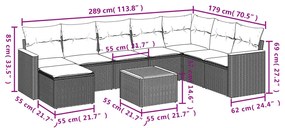 9-részes szürke polyrattan kerti ülőgarnitúra párnákkal