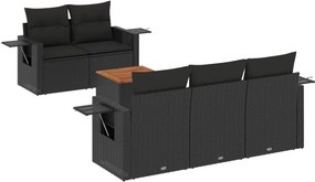 vidaXL 6 részes fekete polyrattan kerti ülőgarnitúra párnákkal
