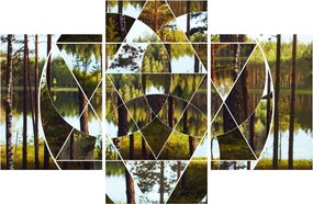 Kép - Geometrikus kollázs a skandináv erdők hátterében (90x60 cm)