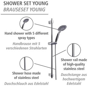Fényes ezüstszínű rozsdamentes acél zuhanyszett 66 cm Young – Wenko