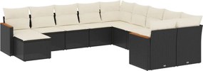 vidaXL 11 részes fekete polyrattan kerti ülőgarnitúra párnákkal