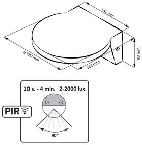LED Kültéri fali lámpa érzékelővel TESA LED/10W/230V IP54 fekete