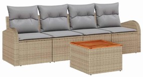 vidaXL Kerti Kanapé Szett párnával 5 pcs Bézs polirattan