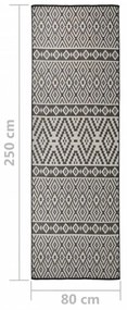 fekete csíkos lapos szövésű kültéri szőnyeg 80 x 250 cm