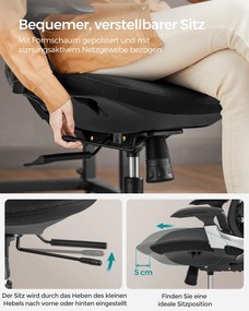 SONGMICS Ergonomikus szék, állítható, dönthető irodai szék, fekete