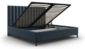 Sötétkék kárpitozott ágyneműtartós franciaágy ágyráccsal 160x200 cm Casey – Mazzini Beds