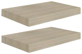 2 db tölgyszínű MDF lebegő fali polc 40 x 23 x 3,8 cm