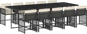 vidaXL 11 részes fekete polyrattan kerti étkezőgarnitúra párnákkal