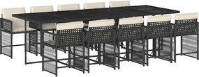 vidaXL 11 részes fekete polyrattan kerti étkezőgarnitúra párnákkal
