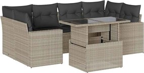 vidaXL 7 részes világosszürke polyrattan kerti ülőgarnitúra párnákkal
