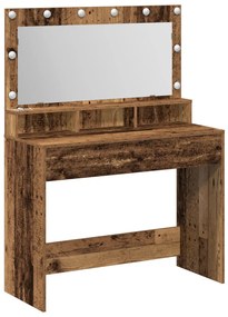 Öltözőasztal LED lámpákkal - Vintage fa - 100x41x135 cm