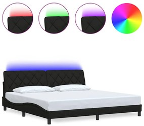 fekete szövet ágykeret LED-es matrac nélkül 200 x 200 cm