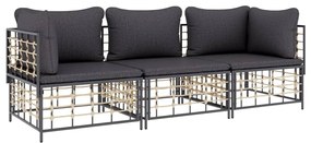 3 részes antracitszürke polyrattan kerti ülőgarnitúra párnákkal