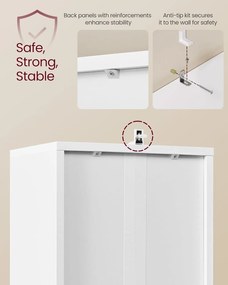 Könyvespolc, 6-szintes Magas Könyvespolc ajtóval,  24 x 31,8 x 175 cm, Felhőfehér