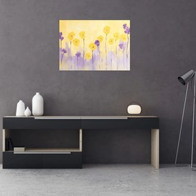 Üveg kép - Lila és sárga virágok (70x50 cm)