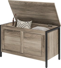 HOMCOM Hálószobai Tároló Ládák 95 L Tároló Puffal, Fedéllel - Multifunkciós, Biztonsági Zsanéros 80x40x50 cm Szürkésbarna | Aosom